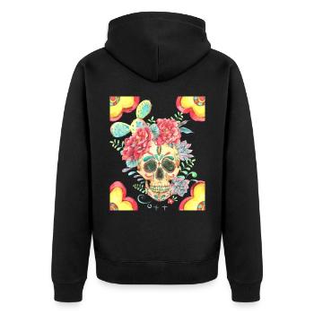 Crâne de sucre mexicain avec fleurs et cactus - Veste à capuche bio Premium Unisexe - noir - Dos - Nico (187cm)