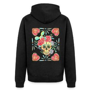 Crâne de sucre mexicain, cœur de cœur et cactus - Veste à capuche bio Premium Unisexe - noir - Dos - Nico (187cm)