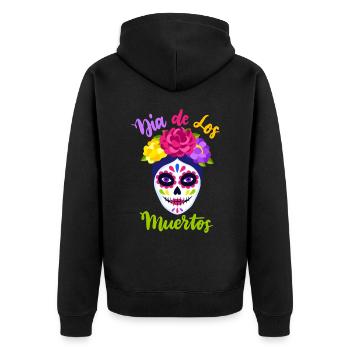 Dia-de-los-Muertos, La-Catrina, Crâne de sucre - Veste à capuche bio Premium Unisexe - noir - Dos - Nico (187cm)