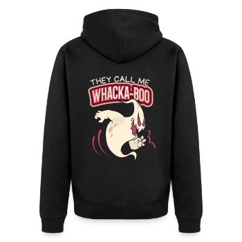 Funny ghost, saying Halloween Whacka-Boo - Unisex Premium Organic Zip Hoodie - black - Back - Nico (187cm)