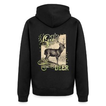 Cerf vintage, cerf d’amour, dire - Veste à capuche bio Premium Unisexe - noir - Dos - Nico (187cm)