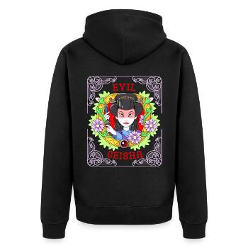 Geisha-Girl, Japan, Comic Style, - Unisex Premium Bio Zip Hoodie - Schwarz - Hinten - Nico (187cm)