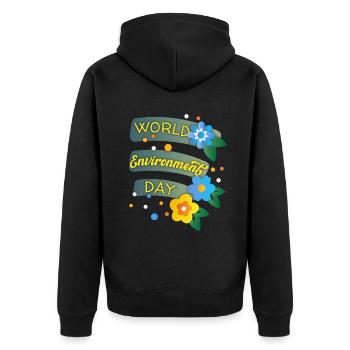 Welt Umwelttag, World Environment Day mit Blumen - Unisex Premium Bio Zip Hoodie - Schwarz - Hinten - Nico (187cm)