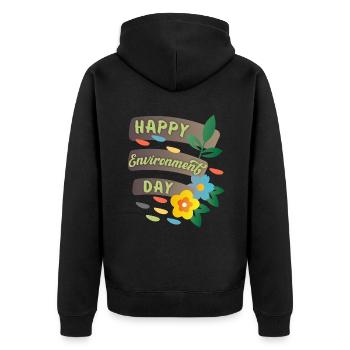 Welt Umwelttag, Happy Environment Day mit Blumen - Unisex Premium Bio Zip Hoodie - Schwarz - Hinten - Nico (187cm)
