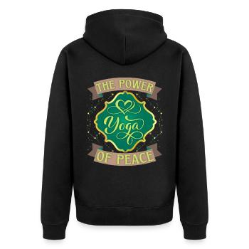 Yoga, Peace, The-Power-Of-Peace, Spruch - Unisex Premium Bio Zip Hoodie - Schwarz - Hinten - Nico (187cm)