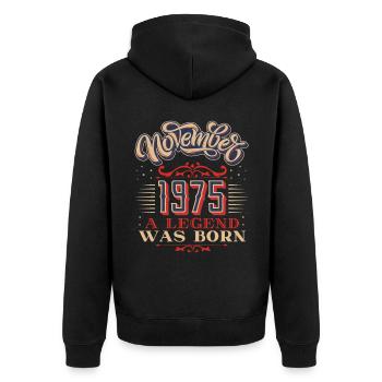 1975, anniversaire, novembre 1975, 11.1975, 11-1975 - Veste à capuche bio Premium Unisexe - noir - Dos - Nico (187cm)