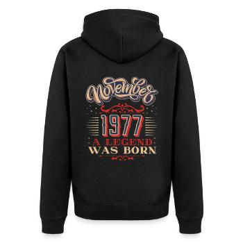 1977 birthday, November-1977, 11-1977 - Unisex Premium Organic Zip Hoodie - black - Back - Nico (187cm)