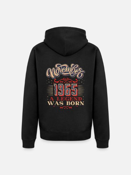 1965, birthday, November 1965, 11.1965, 11-1965 - Unisex Premium Organic Zip Hoodie - black