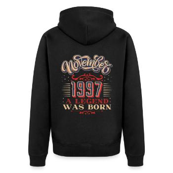 1997 birthday, November-1997, 11-1997 birthday - Unisex Premium Organic Zip Hoodie - black - Back - Nico (187cm)