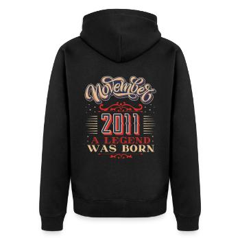 2011, Anniversaire, novembre 2011, 11.2011, 11-2011 - Veste à capuche bio Premium Unisexe - noir - Dos - Nico (187cm)