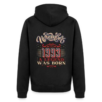 1993, birthday, November 1993, 11.1993, 11-1993 - Unisex Premium Organic Zip Hoodie - black - Back - Nico (187cm)