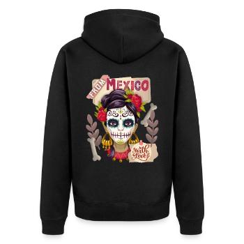 Mexico, Dia-de-los-Muertos, sugar-skull La-Catrina - Unisex Premium Organic Zip Hoodie - black - Back - Nico (187cm)