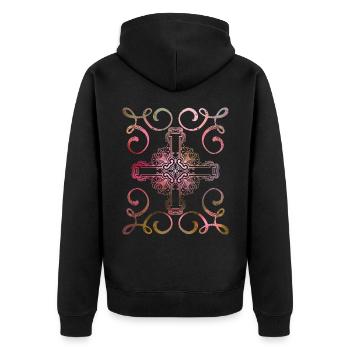 Christliches-Kreuz, Vintage-Stil, Jesus Christus - Unisex Premium Bio Zip Hoodie - Schwarz - Hinten - Nico (187cm)
