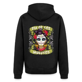 Dia-de-los-Muertos, Mexico Vintage-sugar-skull - Unisex Premium Organic Zip Hoodie - black - Back - Nico (187cm)