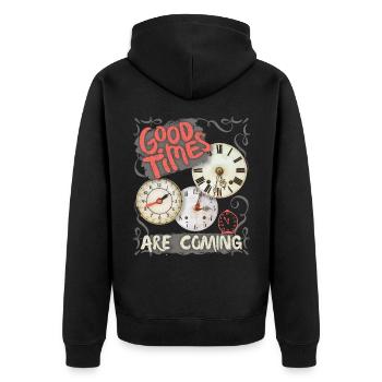 Dire avec montre, montre de poche, inspiration motivationnelle - Veste à capuche bio Premium Unisexe - noir - Dos - Nico (187cm)