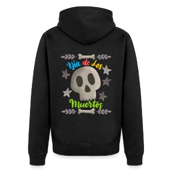 Dia-de-los-Muertos, Day-of-the-Dead, Sugar-Skull - Unisex Premium Bio Zip Hoodie - Schwarz - Hinten - Nico (187cm)
