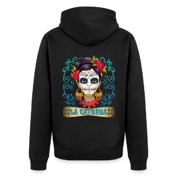 Dia-de-los-Muertos, sugar-skull, La-Catrina Mexico - Unisex Premium Organic Zip Hoodie - black - Back - Nico (187cm)