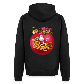 Merry Christmas Kalligrafie, Weihnachtsmann - Unisex Premium Bio Zip Hoodie - Schwarz - Hinten - Nico (187cm)