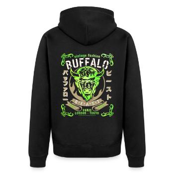 Vintage-Büffel Büffelkopf, Büffel-Design - Unisex Premium Bio Zip Hoodie - Schwarz - Hinten - Nico (187cm)