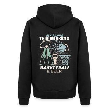 Basketball und Bier lustiger Spruch, Wochenende - Unisex Premium Bio Zip Hoodie - Schwarz - Hinten - Nico (187cm)