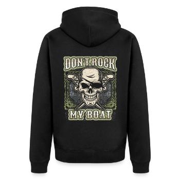 Lachender Totenkopf, Totenschädel, Piraten Skull - Unisex Premium Bio Zip Hoodie - Schwarz - Hinten - Nico (187cm)