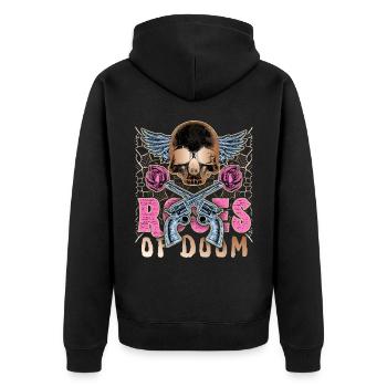 Skull, Colt revolver, rose motif - Unisex Premium Organic Zip Hoodie - black - Back - Nico (187cm)