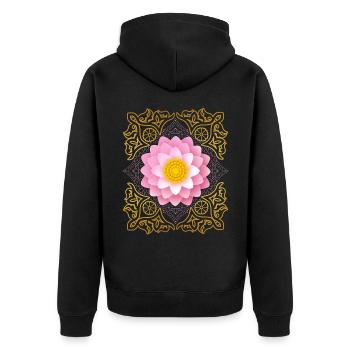 Vintage mandala with 3d flower, vintage style - Unisex Premium Organic Zip Hoodie - black - Back - Nico (187cm)