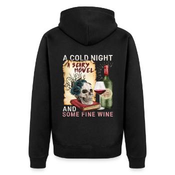 Bücherwurm Leseratte Bücher Buch, Rotwein Spruch - Unisex Premium Bio Zip Hoodie - Schwarz - Hinten - Nico (187cm)