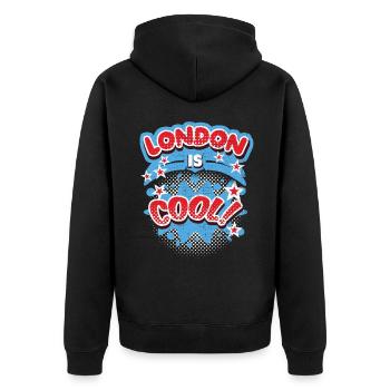 London England, United Kingdom Saying London-Cool - Unisex Premium Organic Zip Hoodie - black - Back - Nico (187cm)