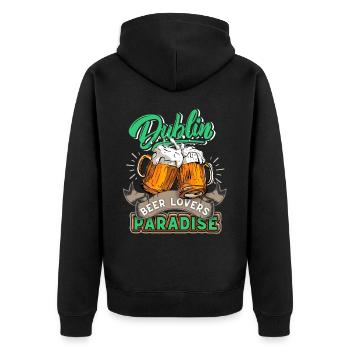 Irland, Dublin, St-Patricks-Day Biertrinker Spruch - Unisex Premium Bio Zip Hoodie - Schwarz - Hinten - Nico (187cm)