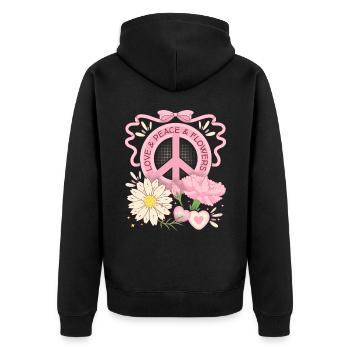 Symbole de paix Signe de paix, Amour-Paix-Fleurs - Veste à capuche bio Premium Unisexe - noir - Dos - Nico (187cm)