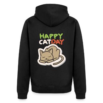 Cat, Happy Cat Day, Funny Cat, Cat Day - Unisex Premium Organic Zip Hoodie - black - Back - Nico (187cm)