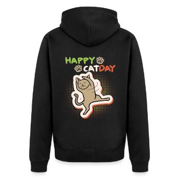 Katze, tanzende Katze, Happy Cat-Day, Katzentag - Unisex Premium Bio Zip Hoodie - Schwarz - Hinten - Nico (187cm)