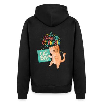 Drôle de chat, célébrez le Cat-Day, le Cat Day - Veste à capuche bio Premium Unisexe - noir - Dos - Nico (187cm)