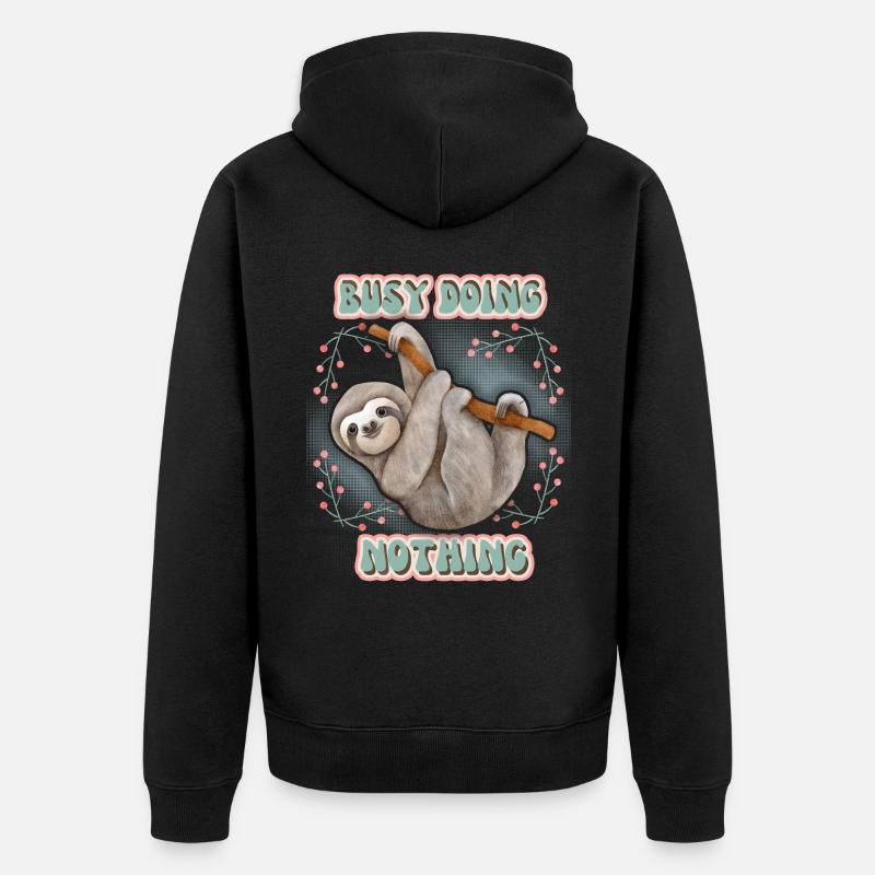 Faultier, Sloth, lustiger Spruch Doing-Nothing - Unisex Premium Bio Zip Hoodie - Schwarz