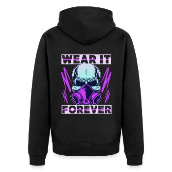 Skull mit Gasmaske, Maske, Totenkopf Spruch - Unisex Premium Bio Zip Hoodie - Schwarz - Hinten - Nico (187cm)
