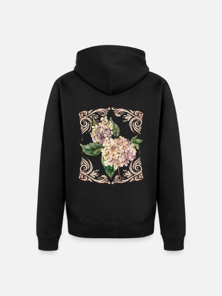 Hortensia, hortensia vintage, aquarelle - Veste à capuche bio Premium Unisexe - noir