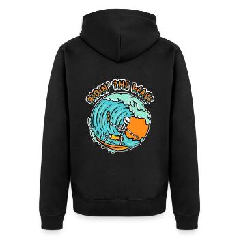 Funny Surfer, Surfing, Skull, Saying Surfing - Unisex Premium Organic Zip Hoodie - black - Back - Nico (187cm)