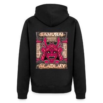 Japan Samurai-Krieger, Samurai-Academy Japan-Comic - Unisex Premium Bio Zip Hoodie - Schwarz - Hinten - Nico (187cm)