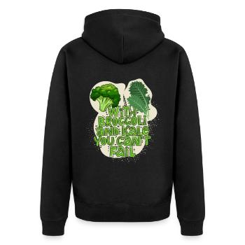 Brokkoli und Grünkohl lustiger Spruch - Unisex Premium Bio Zip Hoodie - Schwarz - Hinten - Nico (187cm)