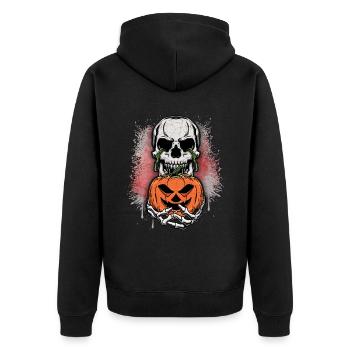Lustiger Skull mit Halloween-Kürbis Vintage-Stil - Unisex Premium Bio Zip Hoodie - Schwarz - Hinten - Nico (187cm)