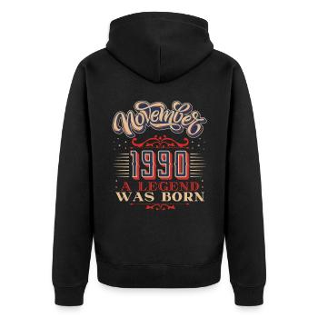 1990, anniversaire, novembre 1990, 11.1990, 11-1990 - Veste à capuche bio Premium Unisexe - noir - Dos - Nico (187cm)