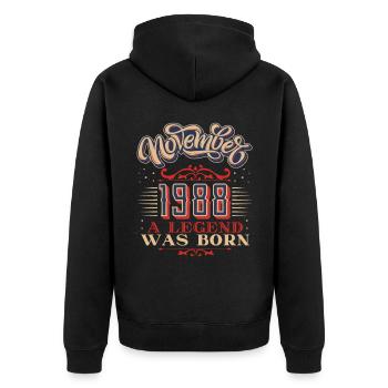 1988, anniversaire, novembre 1988, 11.1988, 11-1988 - Veste à capuche bio Premium Unisexe - noir - Dos - Nico (187cm)