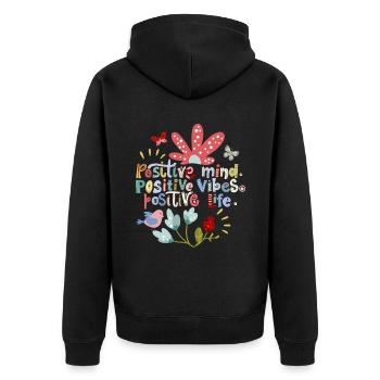 Motivation positive, ondes positives, typographie - Veste à capuche bio Premium Unisexe - noir - Dos - Nico (187cm)