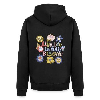 Kawaii-Blumen, Kawaii-Spruch, Typografie-Spruch - Unisex Premium Bio Zip Hoodie - Schwarz - Hinten - Nico (187cm)