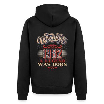 Année de naissance-1982, anniversaire, novembre-1982, 11-1982 - Veste à capuche bio Premium Unisexe - noir - Dos - Nico (187cm)