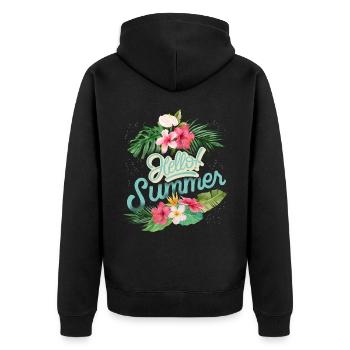 Summer Summer, saying with hibiscus flowers - Unisex Premium Organic Zip Hoodie - black - Back - Nico (187cm)