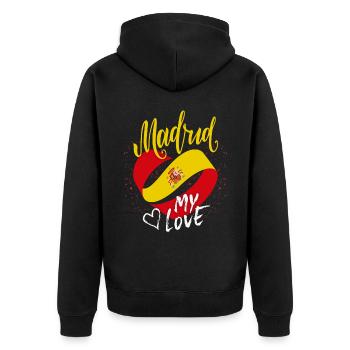 Madrid-Spain, flag, funny saying - Unisex Premium Organic Zip Hoodie - black - Back - Nico (187cm)
