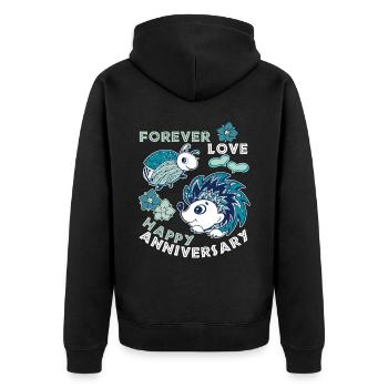 Hochzeitstag, Jubiläum, lustiger Spruch mit Igel - Unisex Premium Bio Zip Hoodie - Schwarz - Hinten - Nico (187cm)