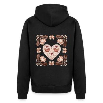 Volkskunst Herz und Vogel, Gzhel Art, Gzhel-Kunst - Unisex Premium Bio Zip Hoodie - Schwarz - Hinten - Nico (187cm)